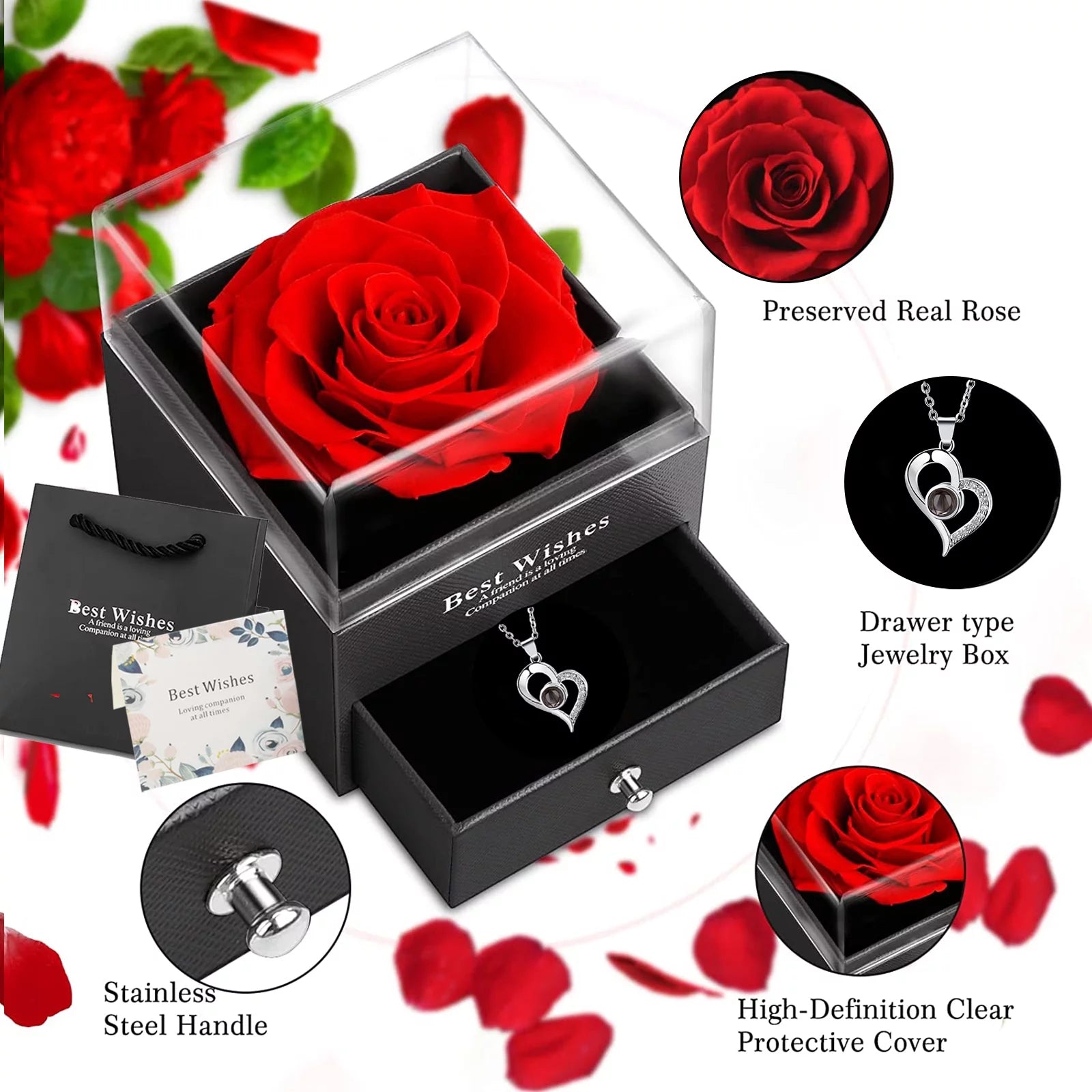preserved real rose necklace gift for women