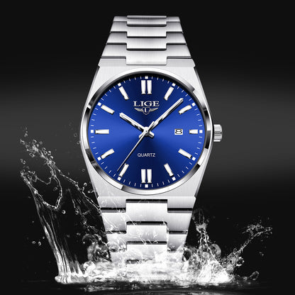 Waterproof luminous quartz calendar wristwatch dial and calendar detail
