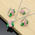 Vintage Jewelry Sets Purple Enamel Orchids 925 Sterling Silver Earrings Ring for Women