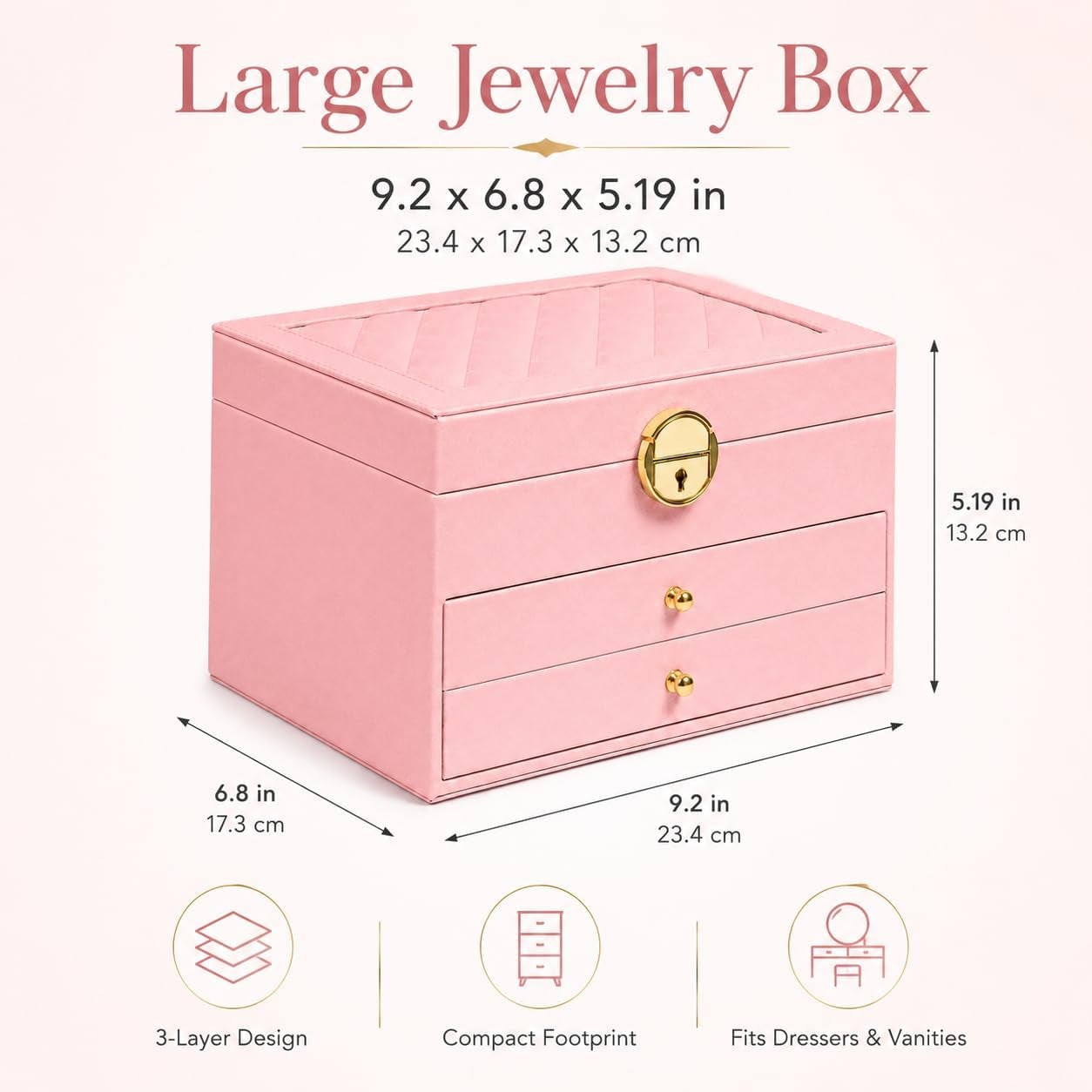 3 Layer Jewelry Box Organizer with Lock for Women