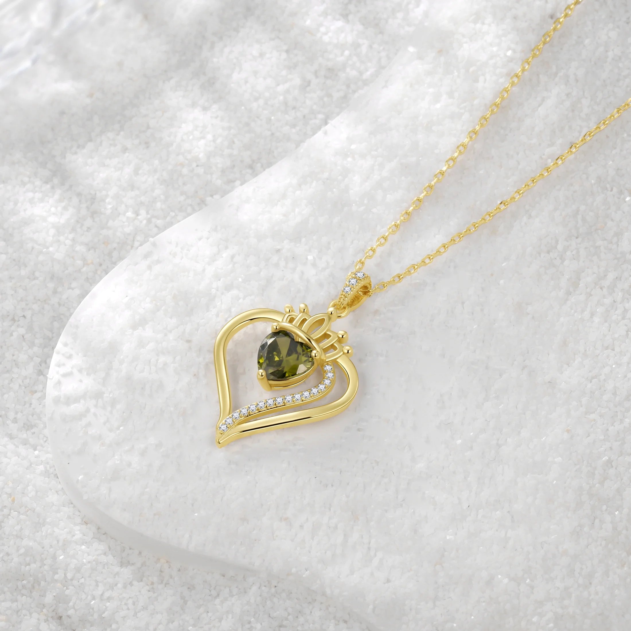 18K gold plated peridot birthstone necklace for women