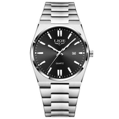 Waterproof luminous quartz calendar wristwatch dial and calendar detail