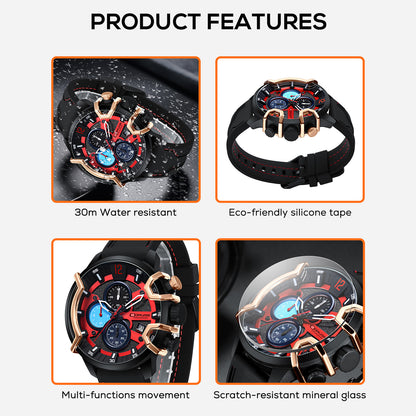 Multifunctional waterproof mens luminous quartz watch luminous dial detail