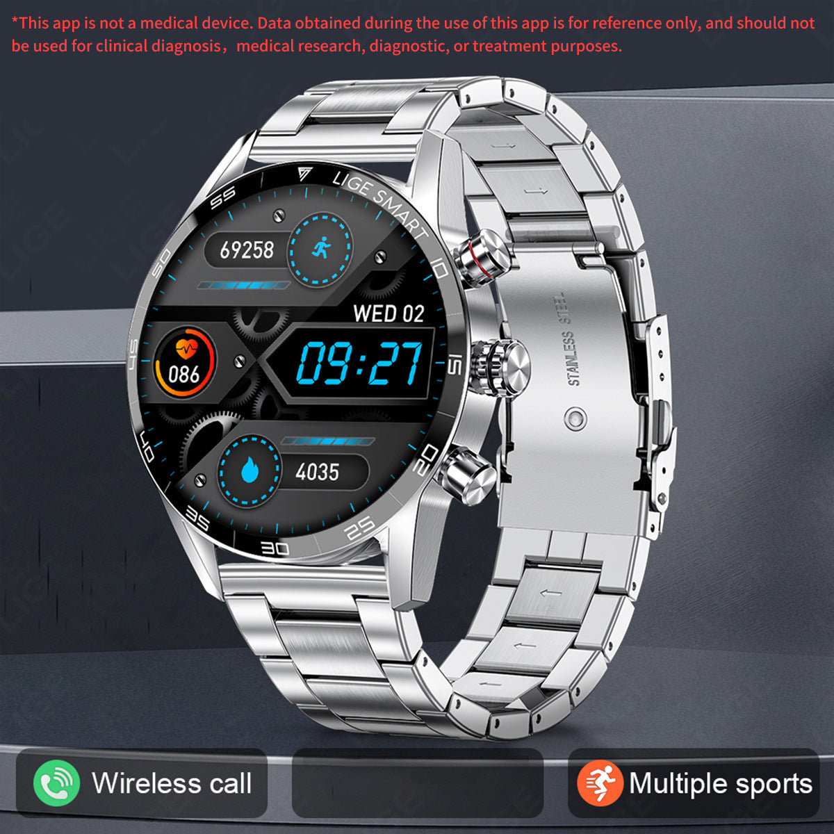bluetooth smartwatch men blood pressure & heart rate