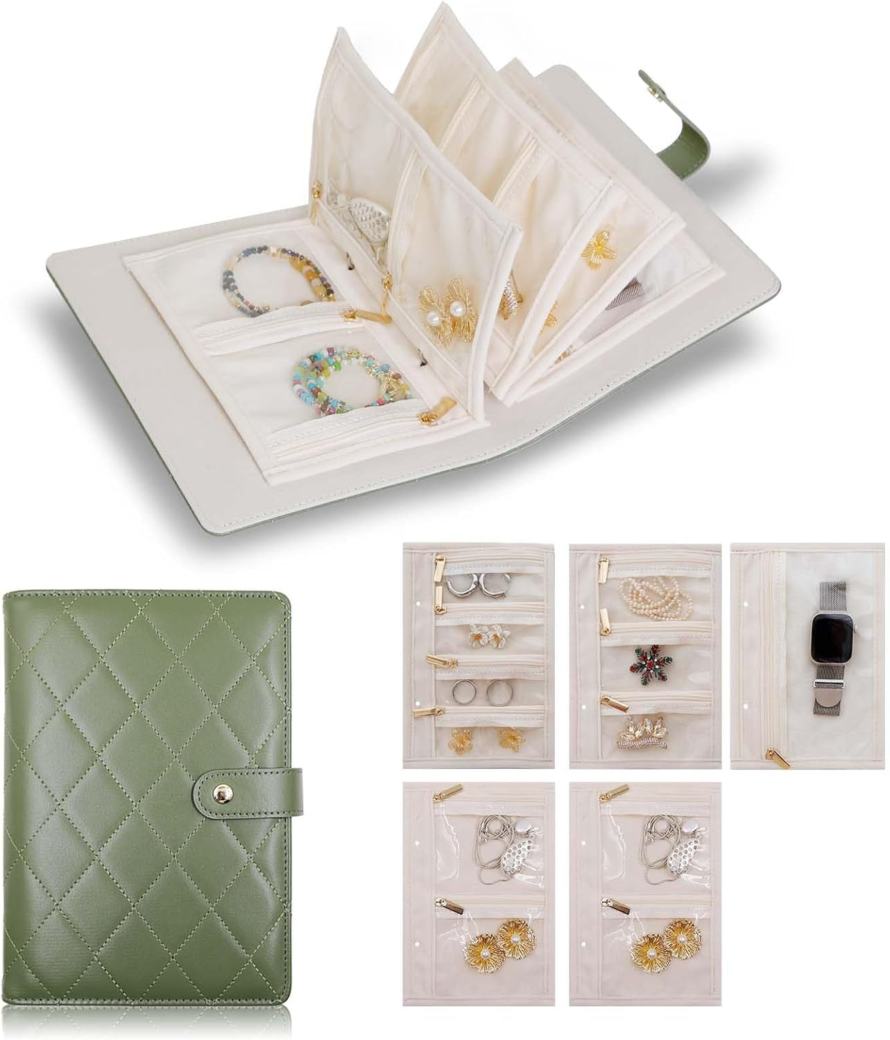 Travel jewelry organizer case for women open storage compartments