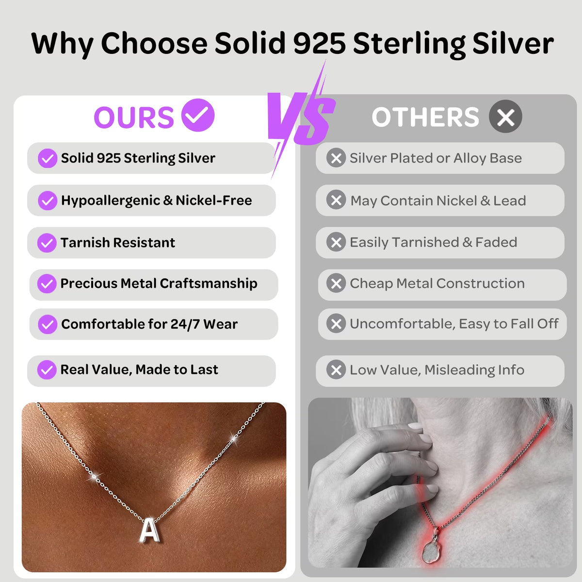 Sterling Silver Initial Necklace for Women Choker Necklace Dainty Waterproof Silver Letter a Pendant Hypoallergenic Jewelry Christmas Graduation Birthday Anniversary Gifts for Her