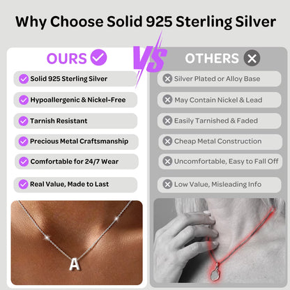 Sterling Silver Initial Necklace for Women Choker Necklace Dainty Waterproof Silver Letter a Pendant Hypoallergenic Jewelry Christmas Graduation Birthday Anniversary Gifts for Her