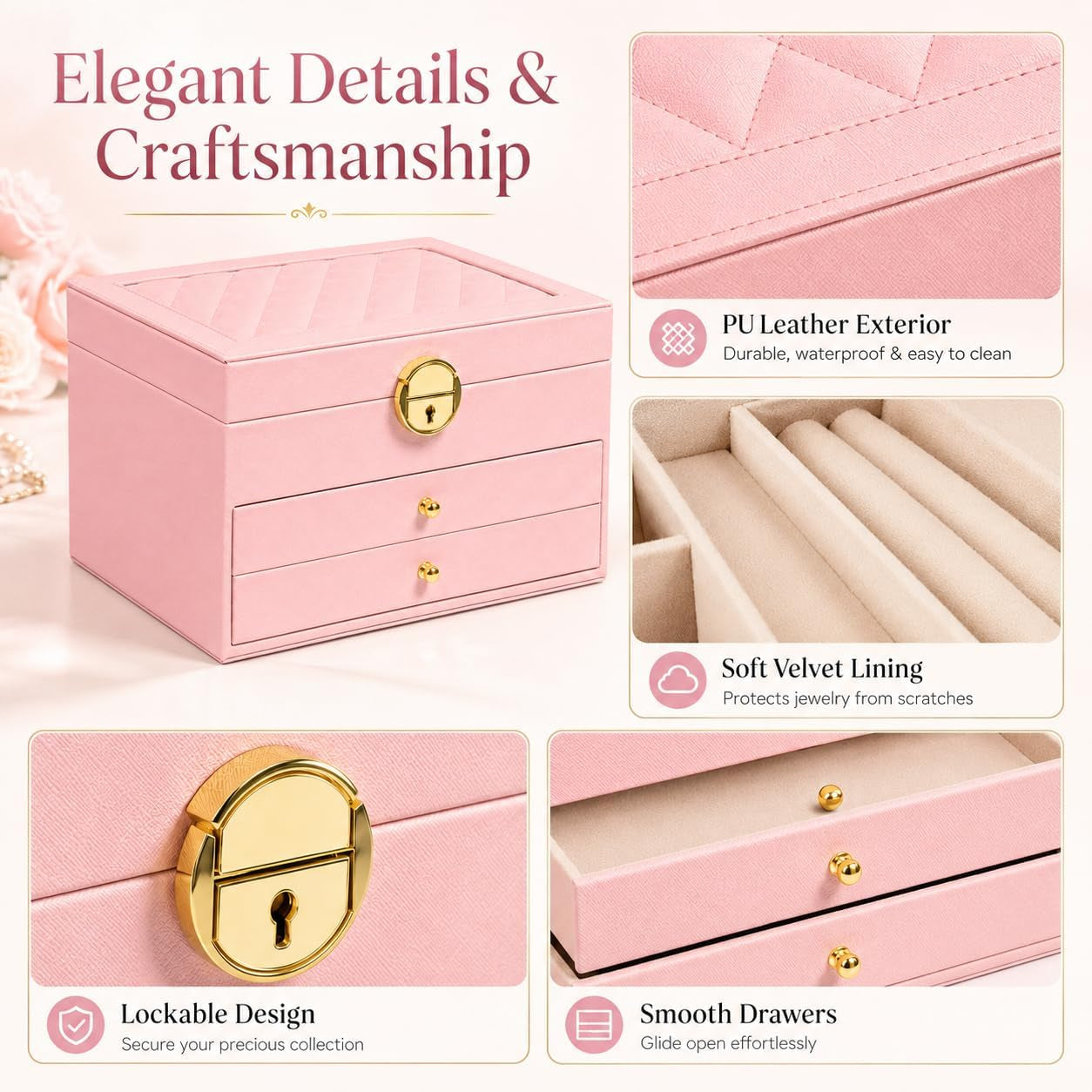 3 Layer Jewelry Box Organizer with Lock for Women