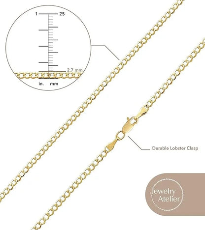 14K gold filled Cuban link chain necklace width size