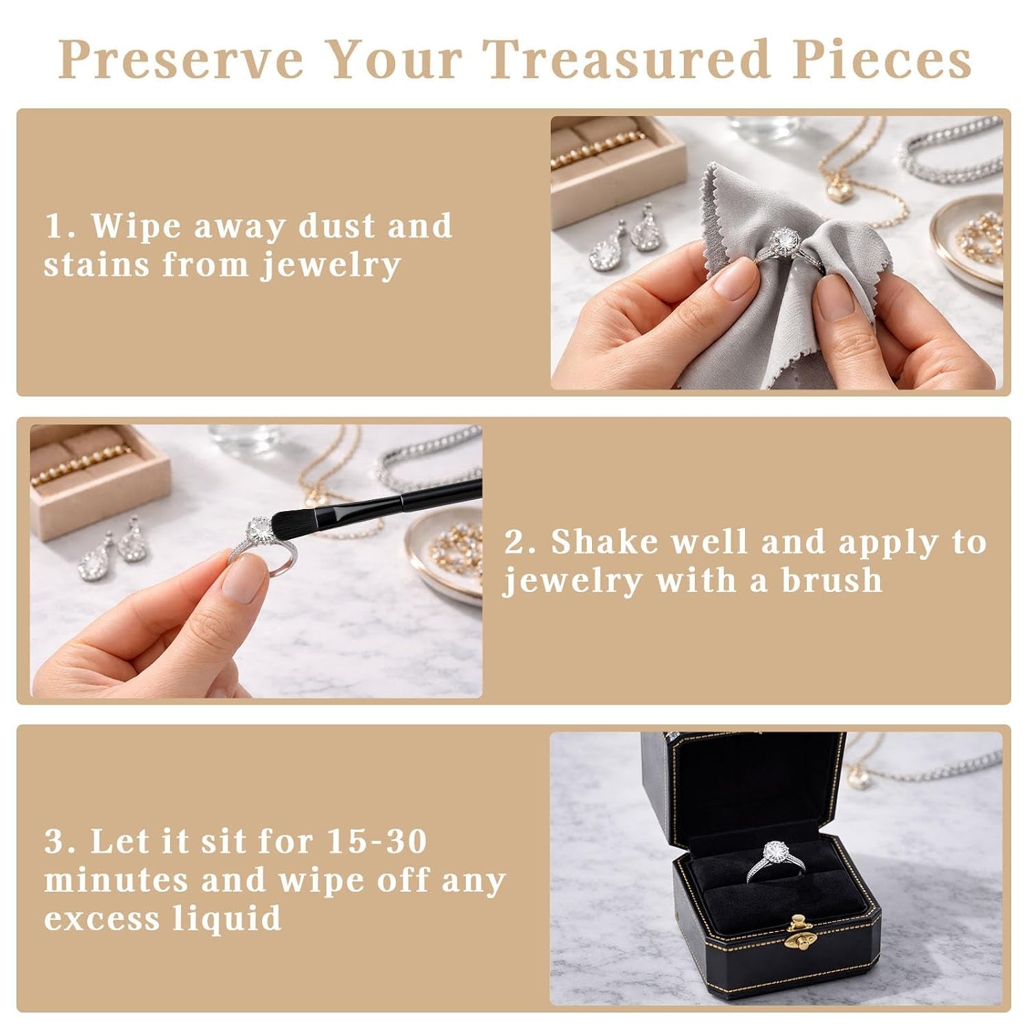 Jewelry protective coating anti tarnish kit being applied to necklace