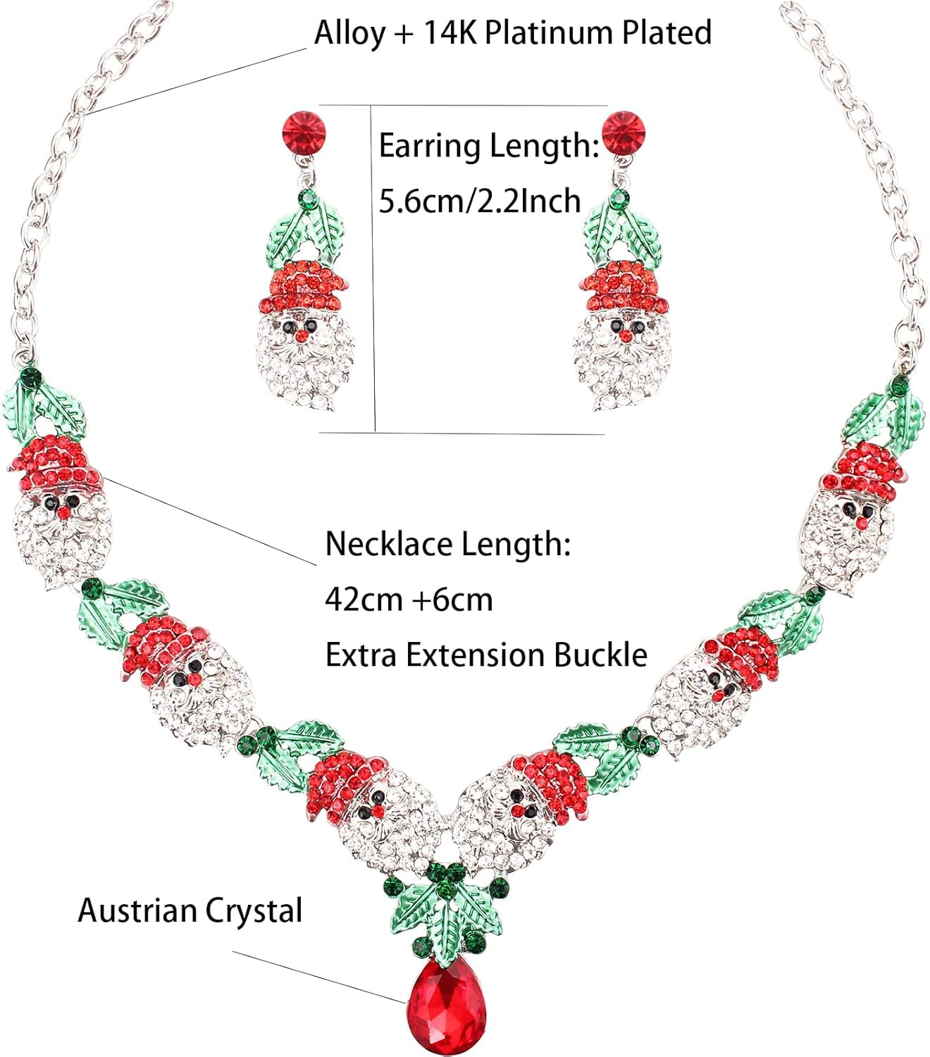 christmas necklace earring jewelry set for women