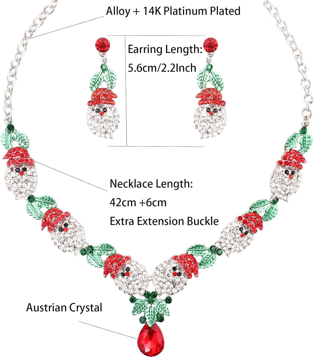 christmas necklace earring jewelry set for women