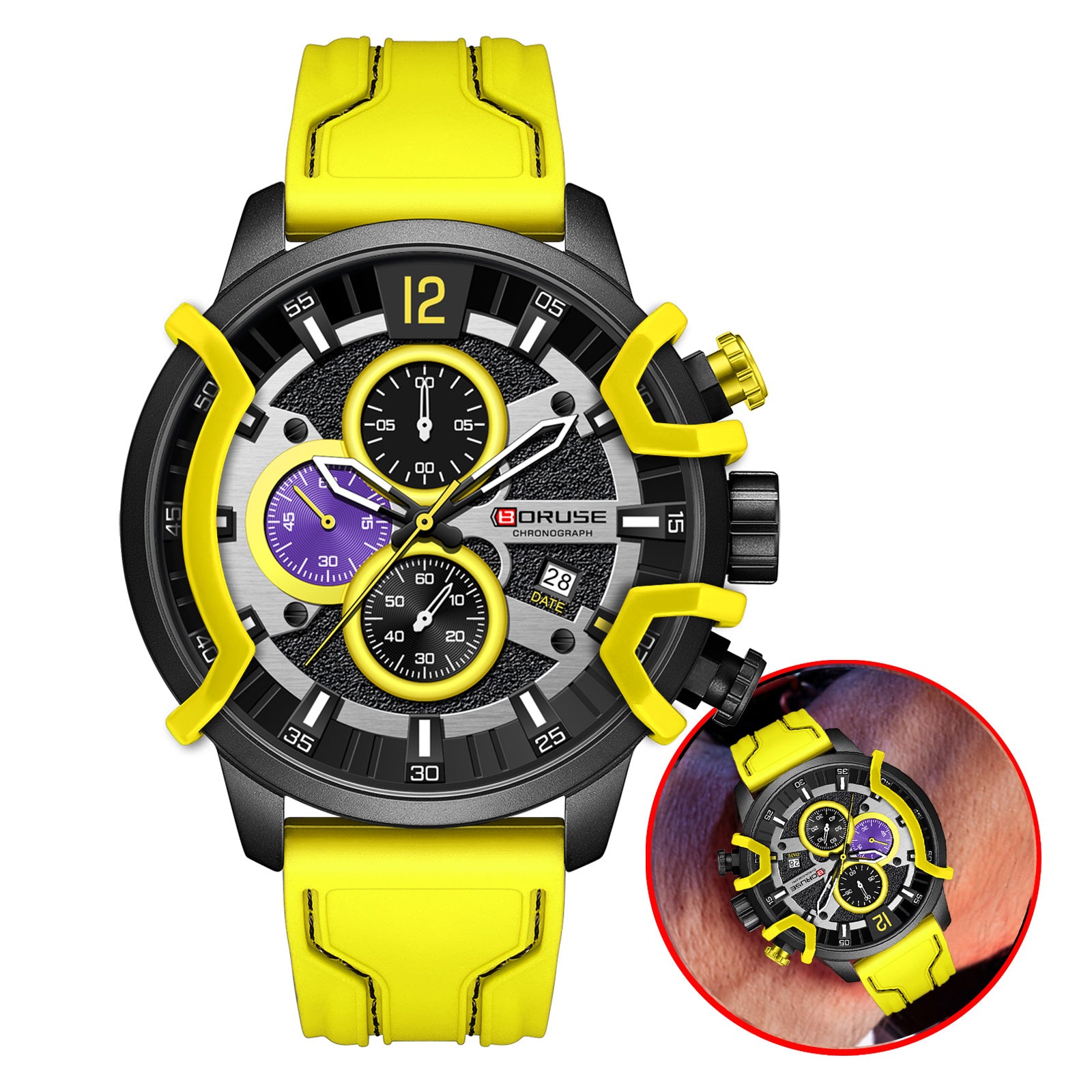Multifunctional waterproof mens luminous quartz watch luminous dial detail