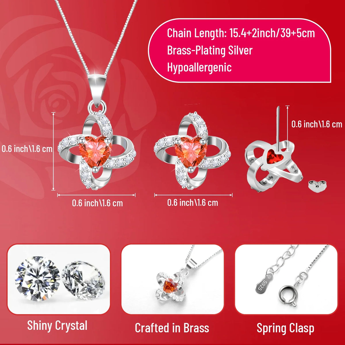 Eternal Rose Necklace Earrings Set Gift for Women