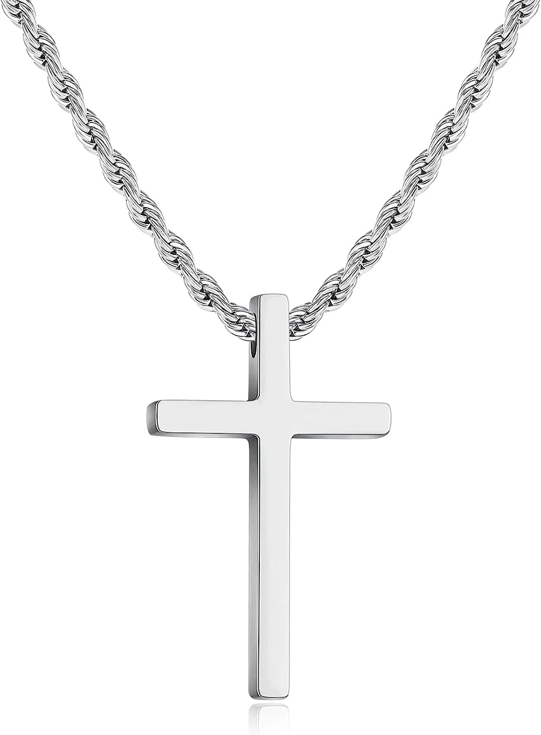 Stainless steel cross necklace for men gold silver black finish detail