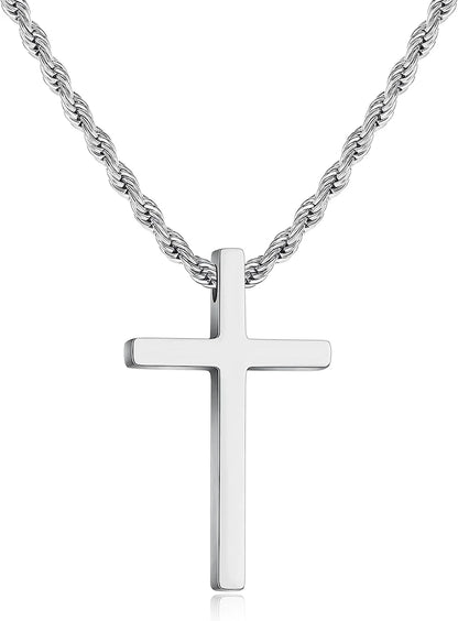 Stainless steel cross necklace for men gold silver black finish detail