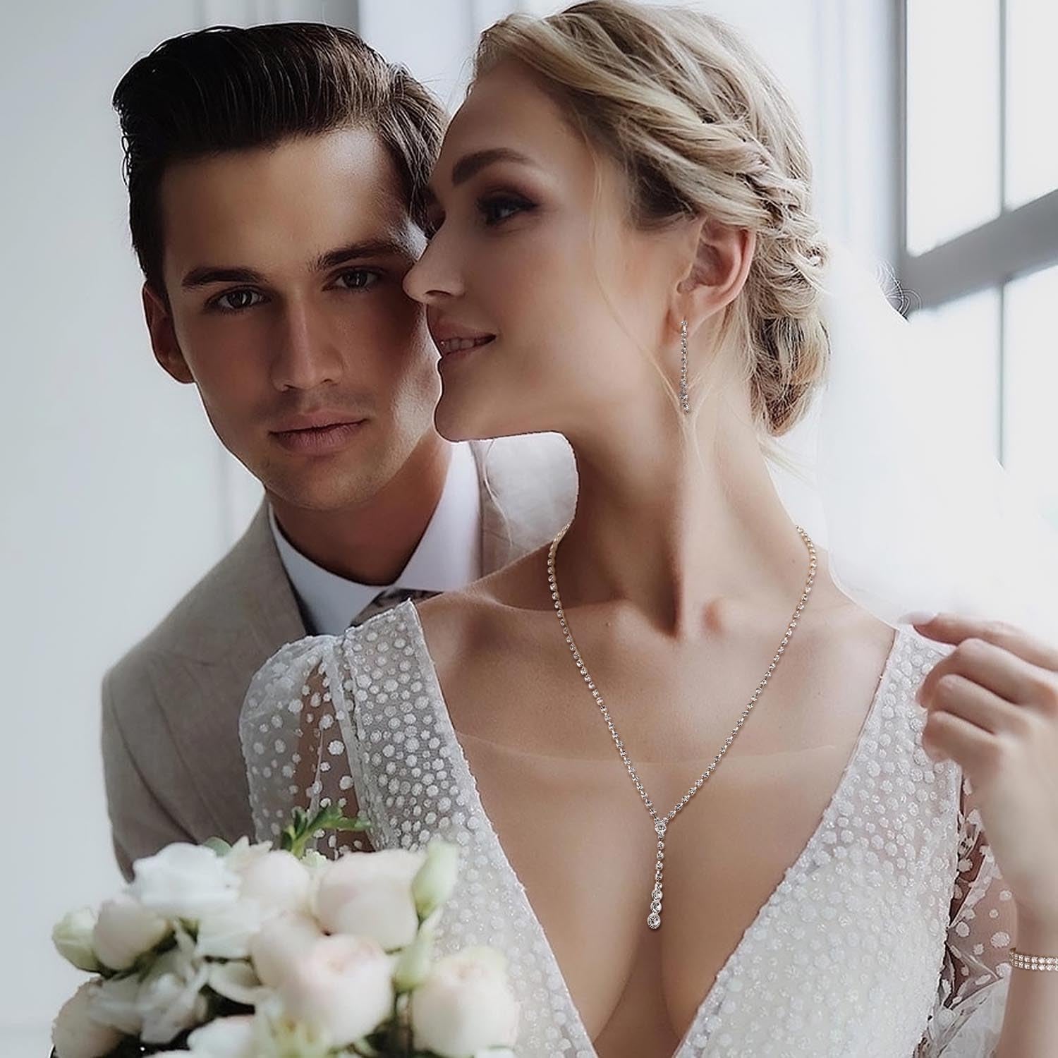 Silver Bridal Jewelry Set for Women Rhinestone Necklace Dangle Earrings Bracelet Set Wedding Jewelry Sets for Brides Bridesmaid Crystal Prom Costume Jewelry Accessories for Women