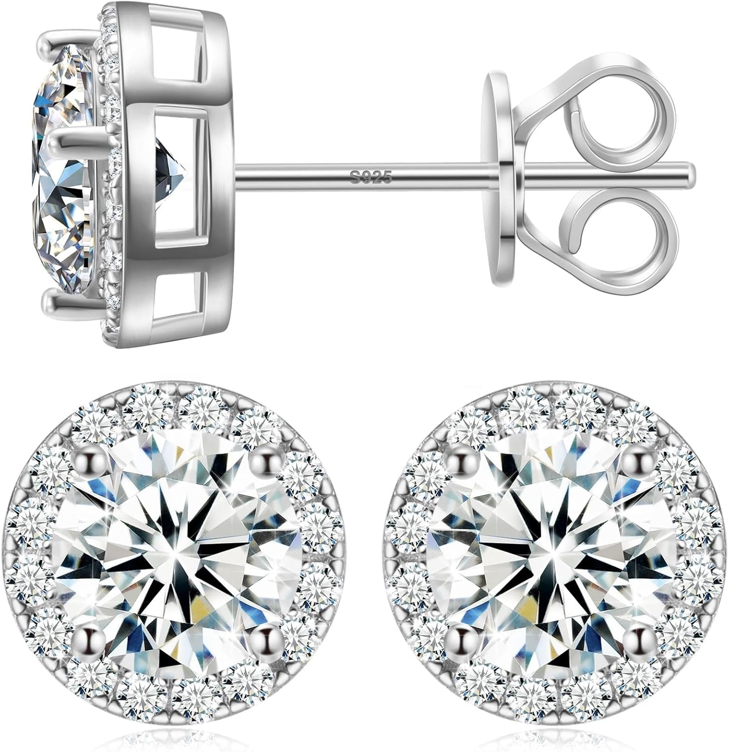 Moissanite Halo Earrings 0.2-4Carats(3-8Mm) Moissanite Stud Earrings 18K Gold over 925 Sterling Silver Earrings for Women Men D Color VVS1 round Cluster Stud Push Back Ice Out Ear Studs