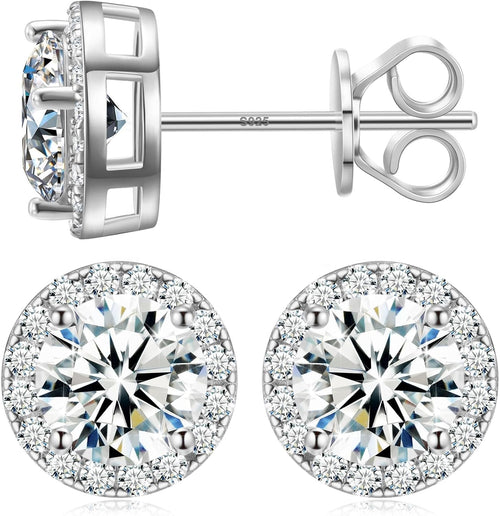 Moissanite Halo Earrings 0.2-4Carats(3-8Mm) Moissanite Stud Earrings 18K Gold over 925 Sterling Silver Earrings for Women Men D Color VVS1 round Cluster Stud Push Back Ice Out Ear Studs