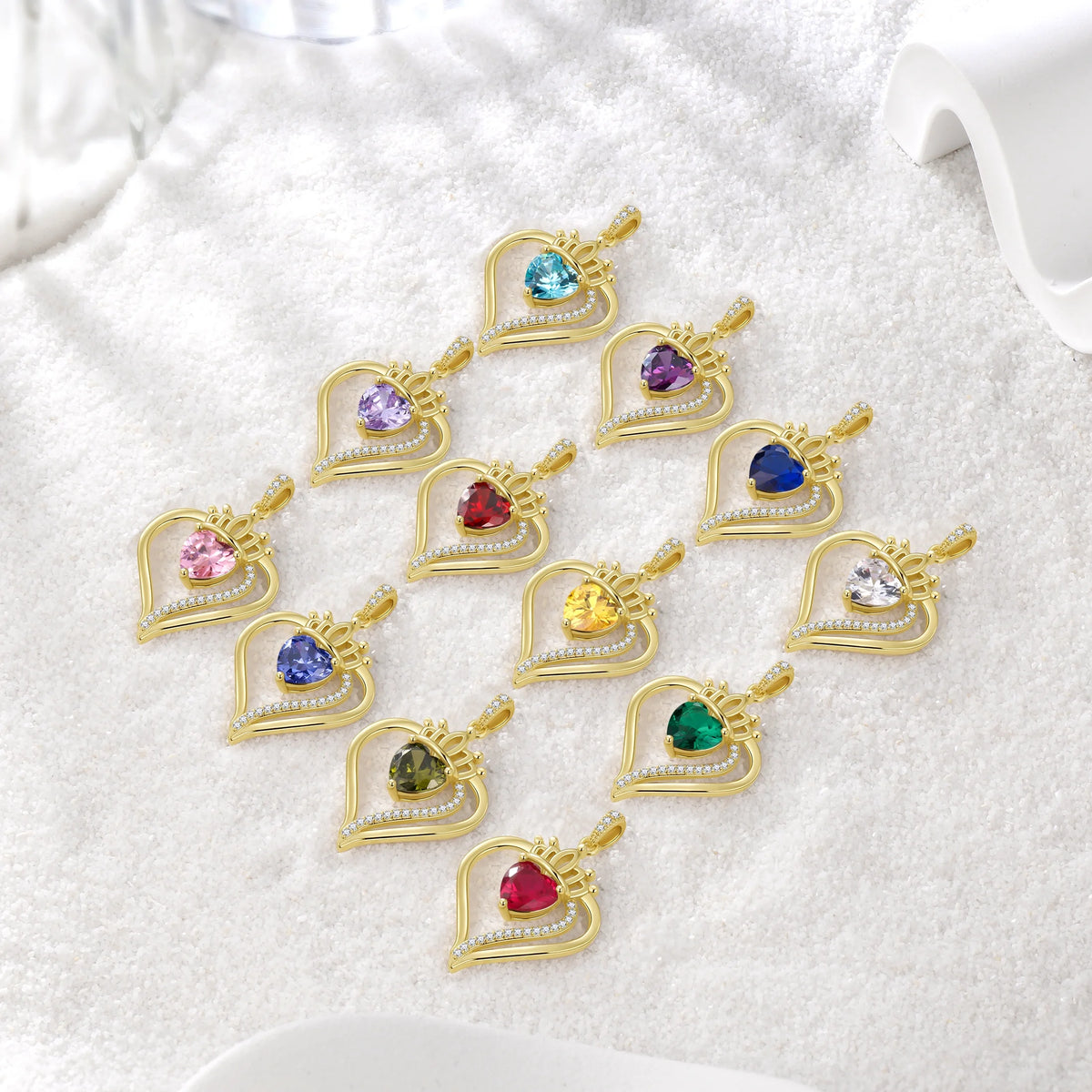 18k gold plated peridot birthstone necklace for women with vibrant heart-shaped pendants in various gemstones.